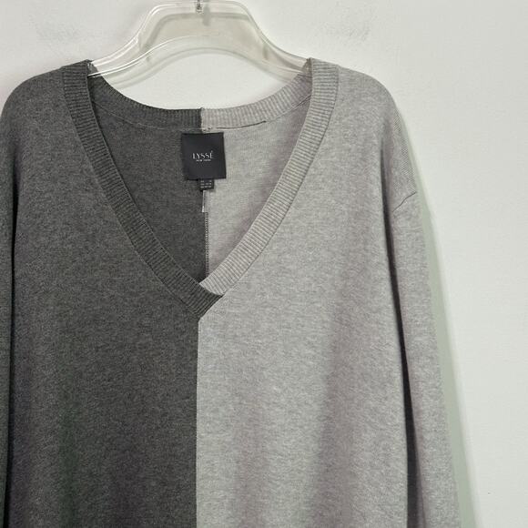 Lysse Sweater M Cashmere Blend V Neck Gray Colorblock Long Sleeve Pullover Cozy - Picture 3 of 9